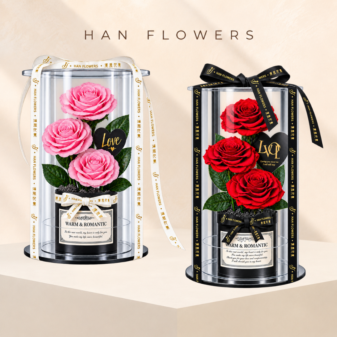 Crimson Preserved Roses in Acrylic Box