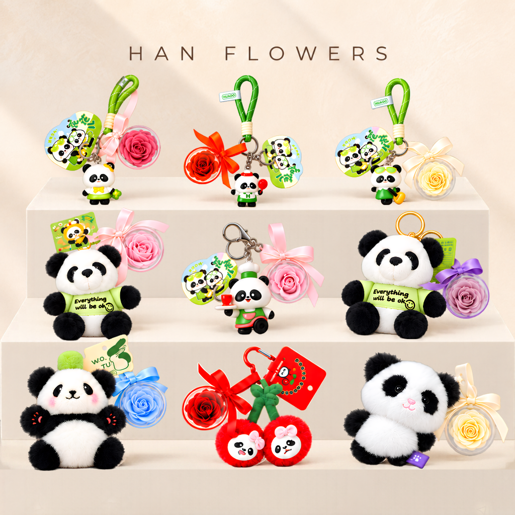 Panda Preserved Rose Keychain