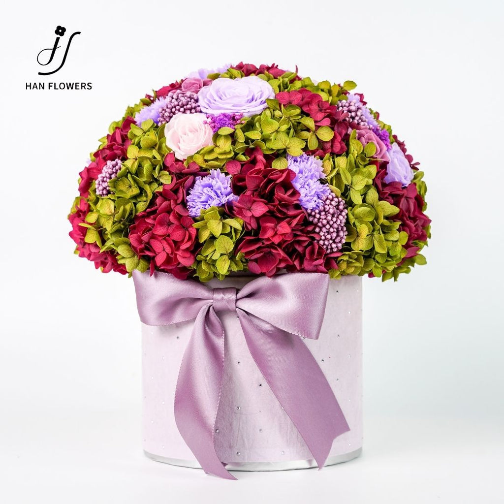 Purple Pink Preserved Flower Bloom Bucket