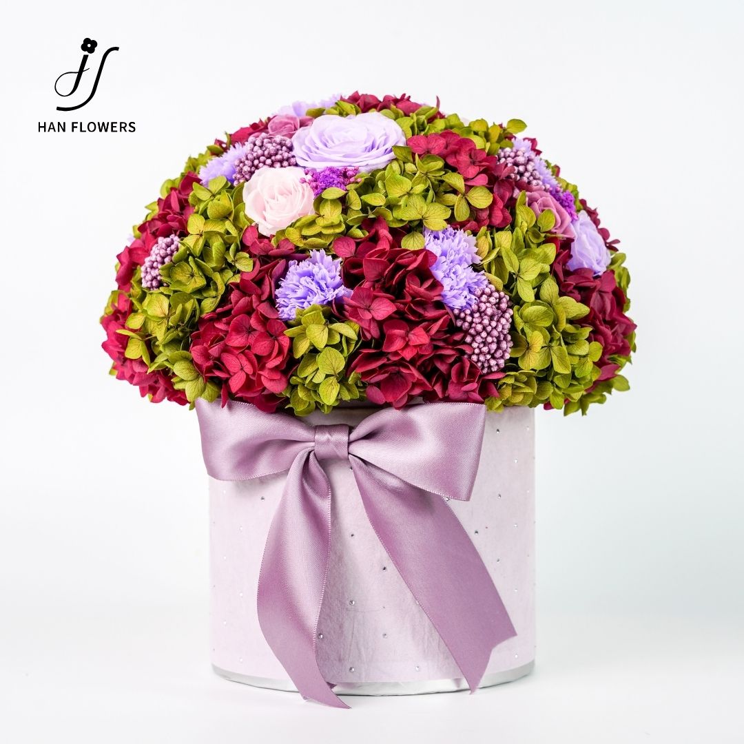 Purple Pink Preserved Flower Bloom Bucket