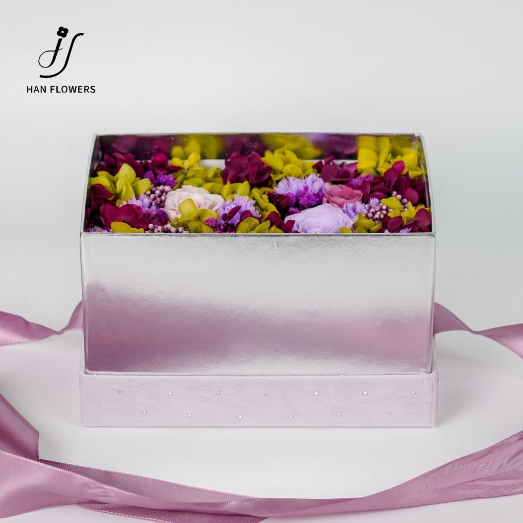 Purple Pink Preserved Flower Gift Box