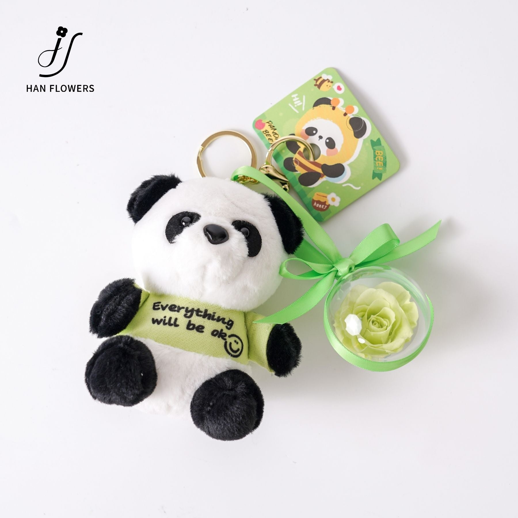 Preserved Rose Keychain with Cute Panda