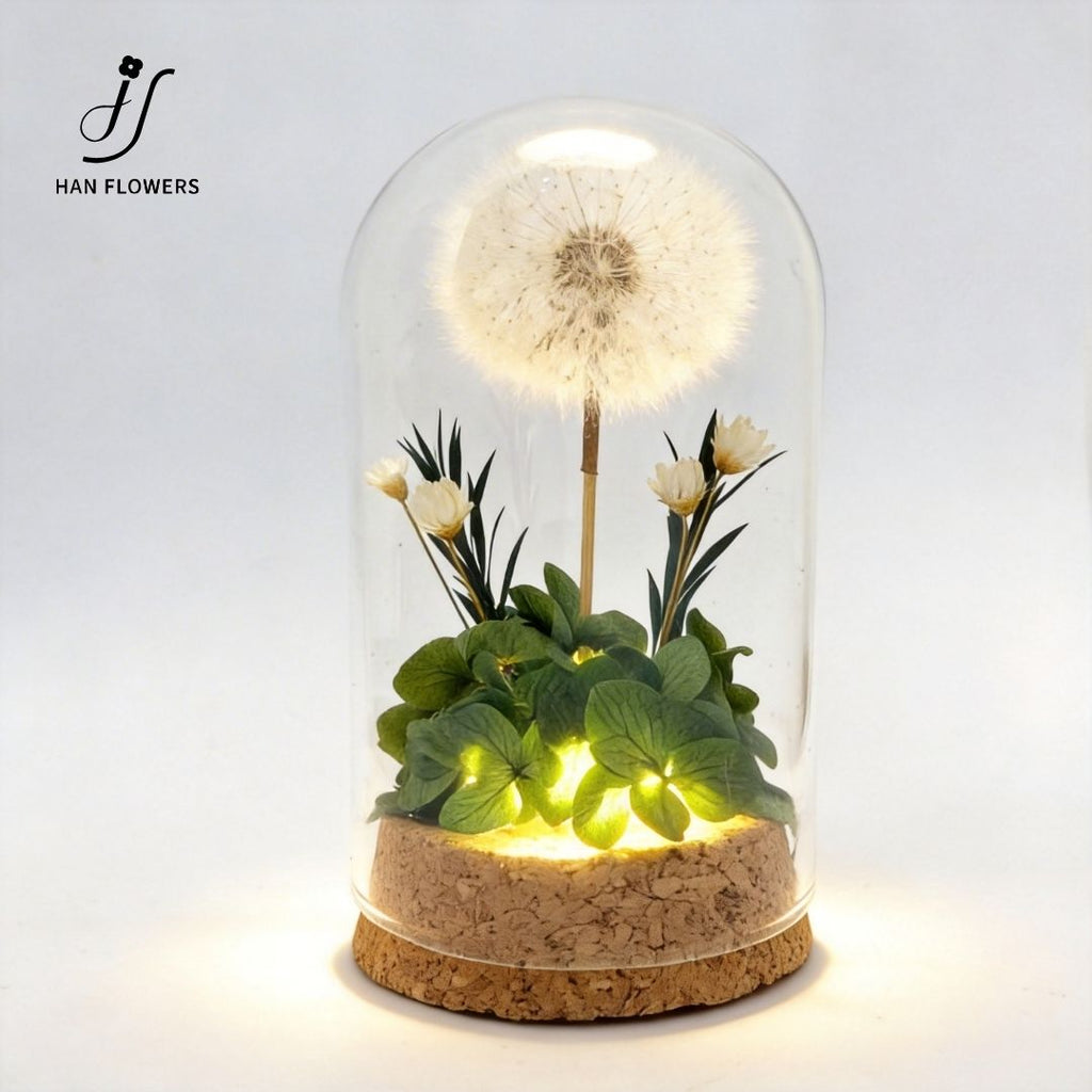 Dandelion Preserved Flower in Glass Dome
