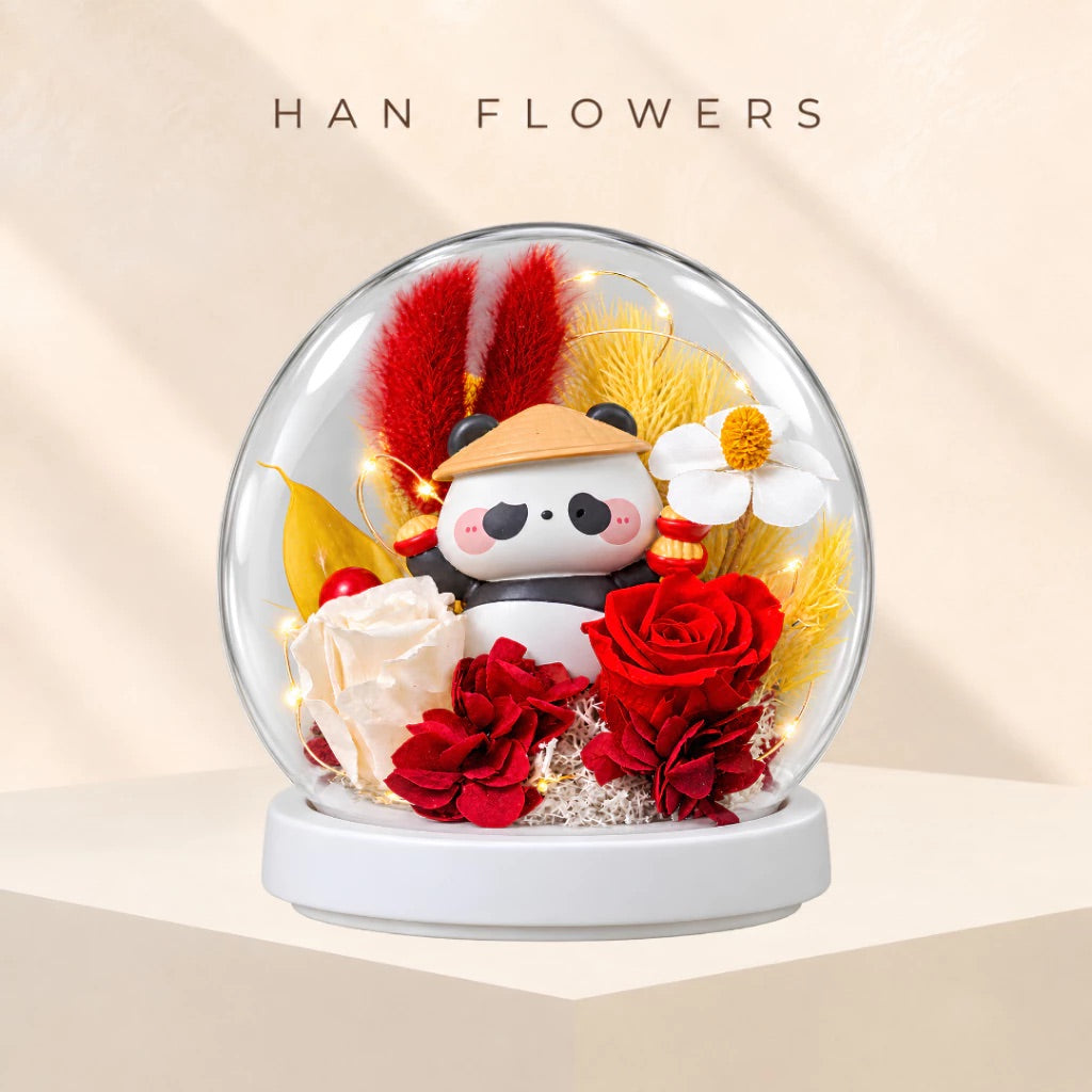 Ramen Panda Preserved Flower LED Dome