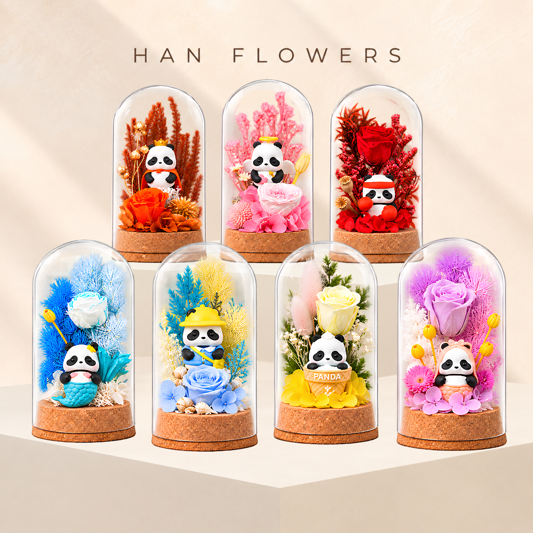 Mini Panda Preserved Flower Dome