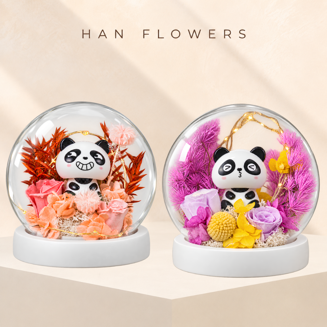 Lucky Fortune Nodding Panda with Flowers