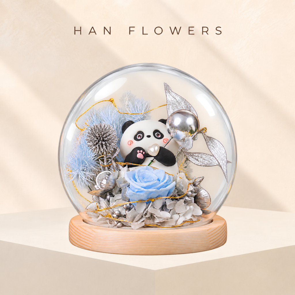 Silver Fortune Panda LED Flower Dome