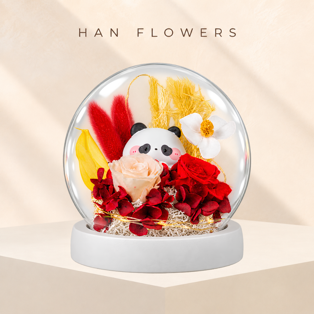 Joyful Panda Preserved Flower LED Dome