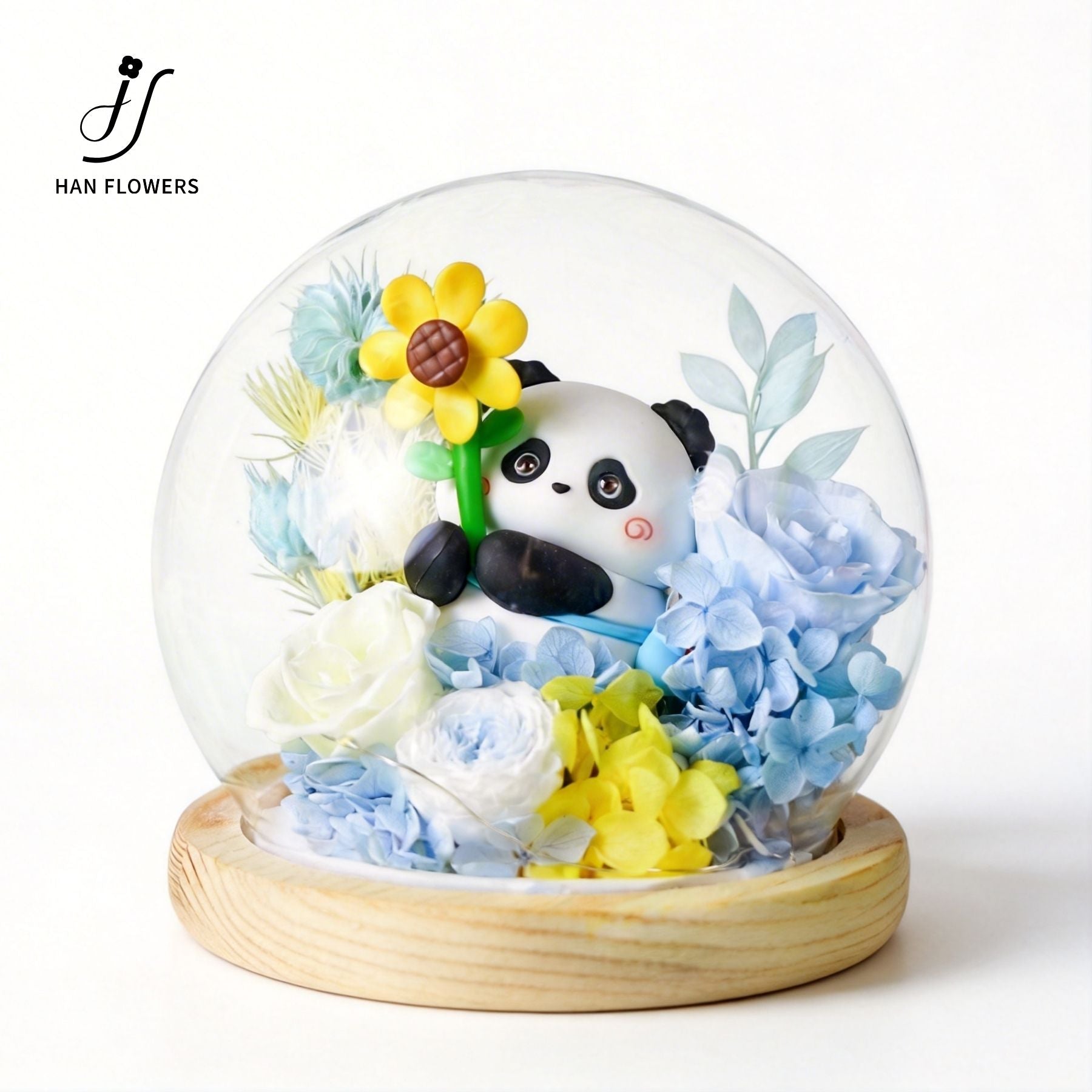 Preserved Flower Carefree Panda with LED