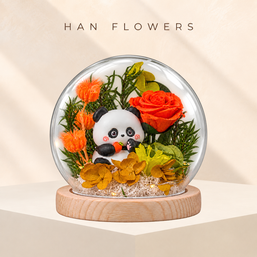 Cutie Panda Preserved Flower LED Globe