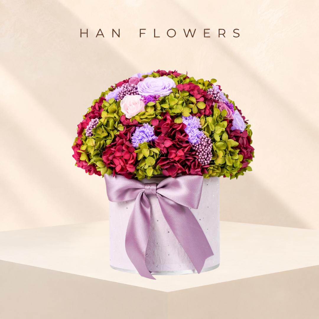 Purple Pink Preserved Flower Bloom Bucket