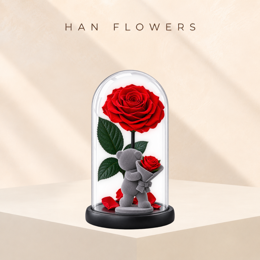 Preserved Rose Bear in Glass Dome