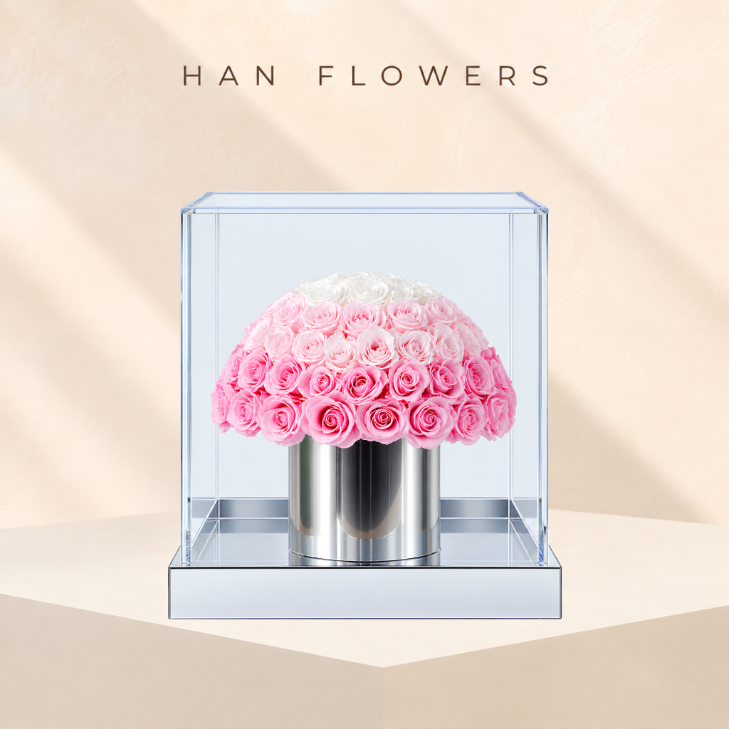 Misty Pink & White Preserved Flower Bucket
