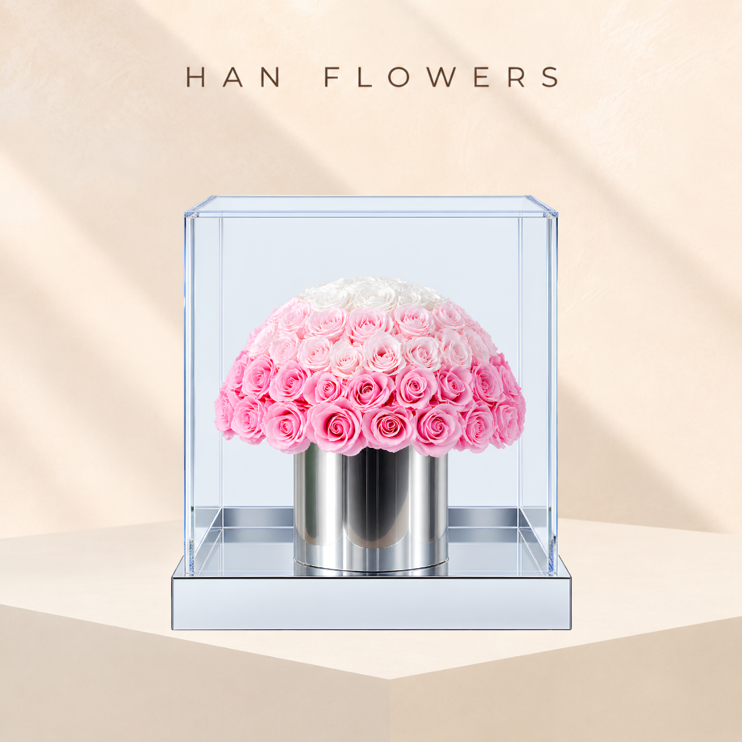 Misty Pink & White Preserved Flower Bucket