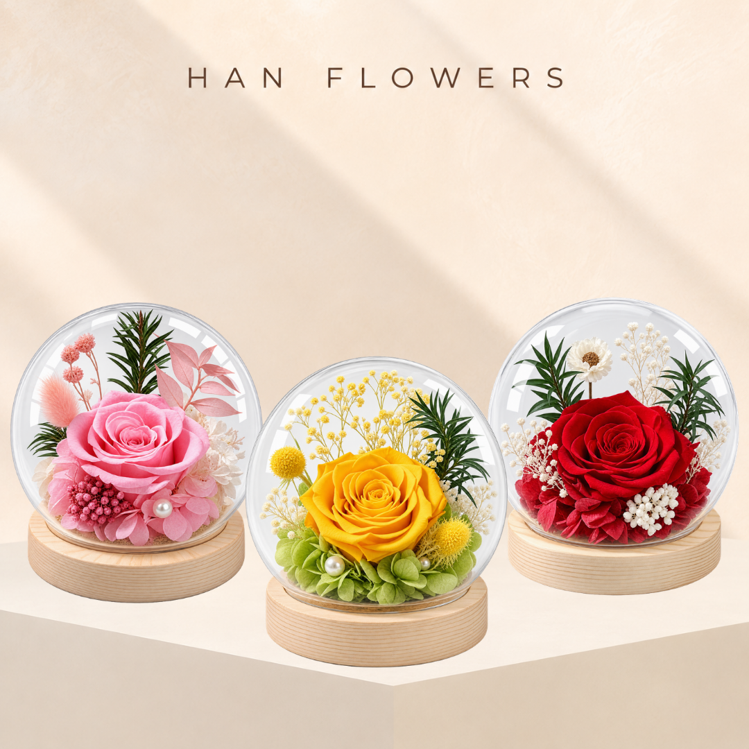 Preserved Rose & Floral Accents Dome
