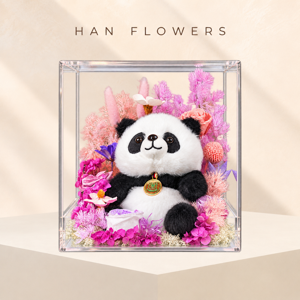 Purple DunDun Panda Preserved Rose Gift