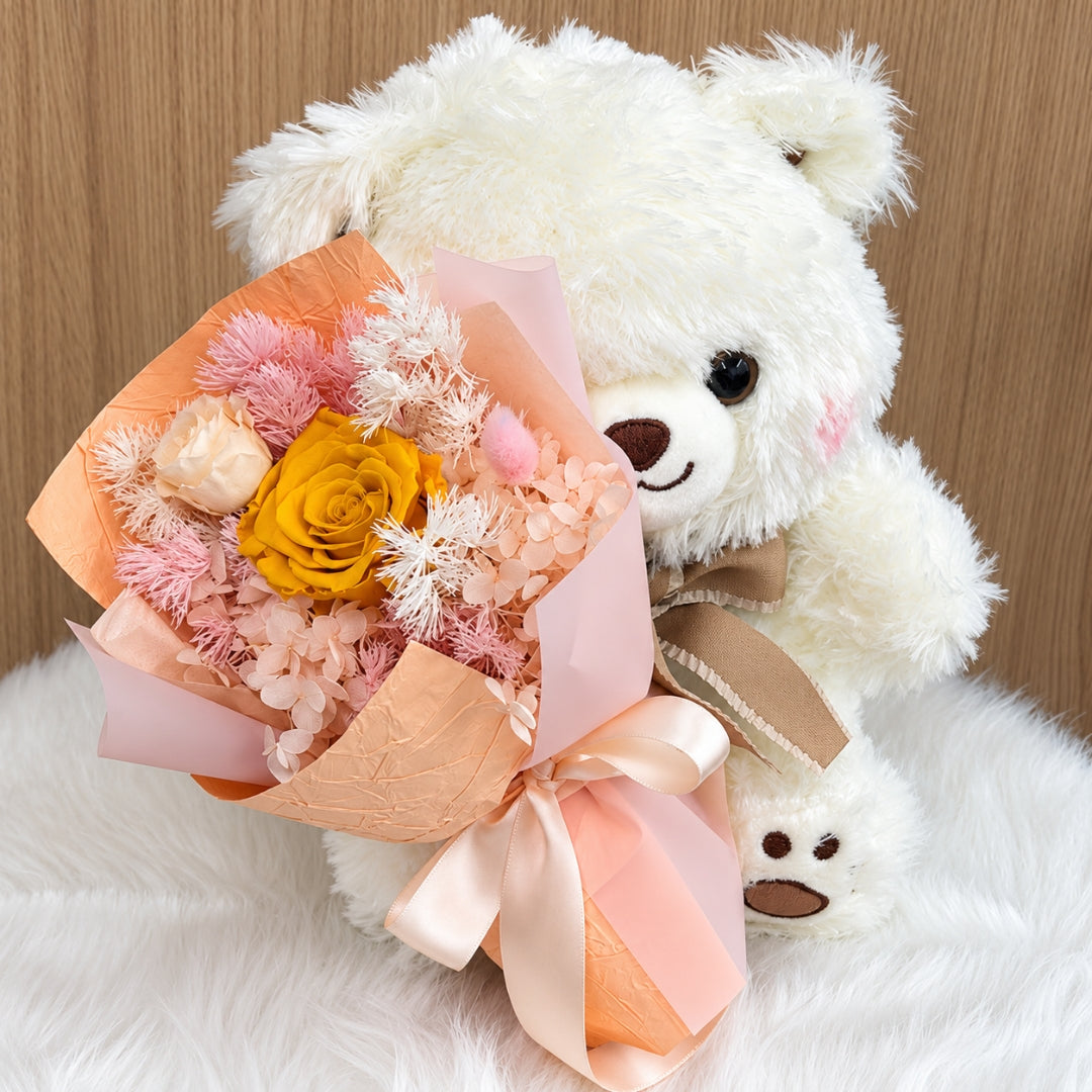 Teddy Blooms Peach Preserved Bouquet