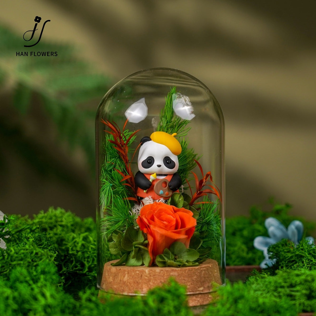 Mini Panda Preserved Flower Dome