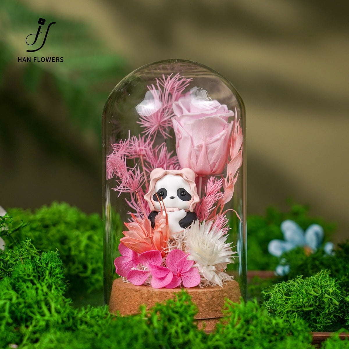 Mini Panda Preserved Flower Dome