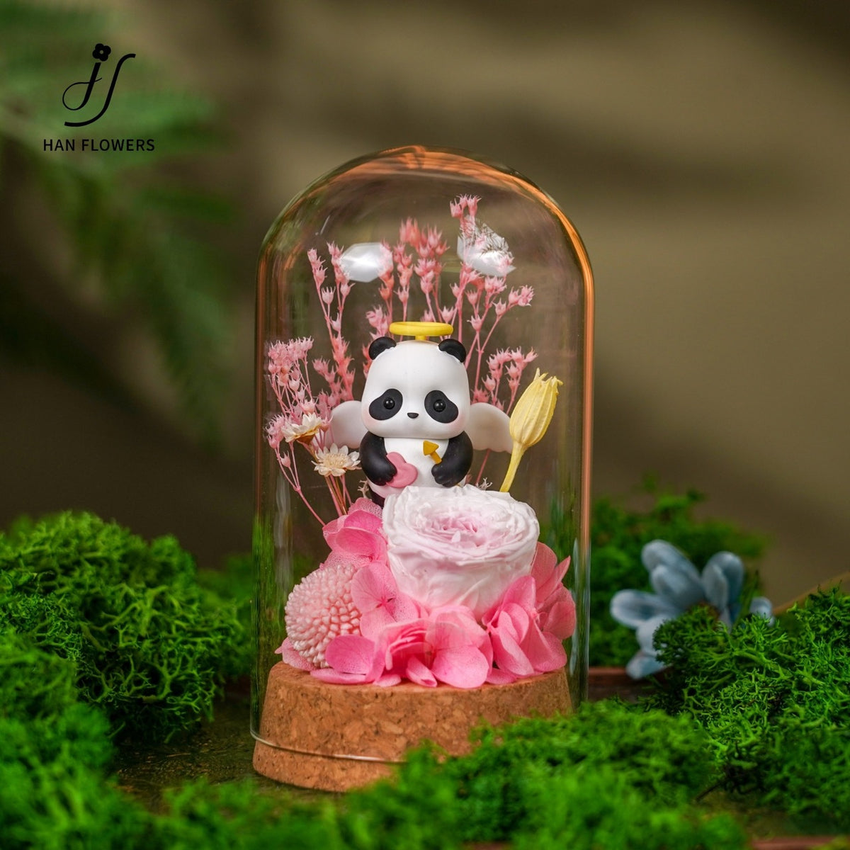 Mini Panda Preserved Flower Dome