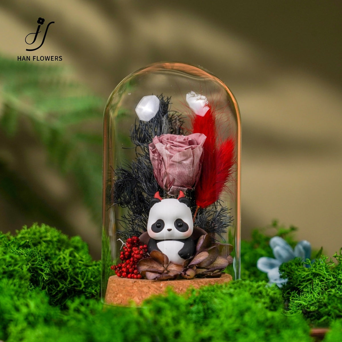 Mini Panda Preserved Flower Dome