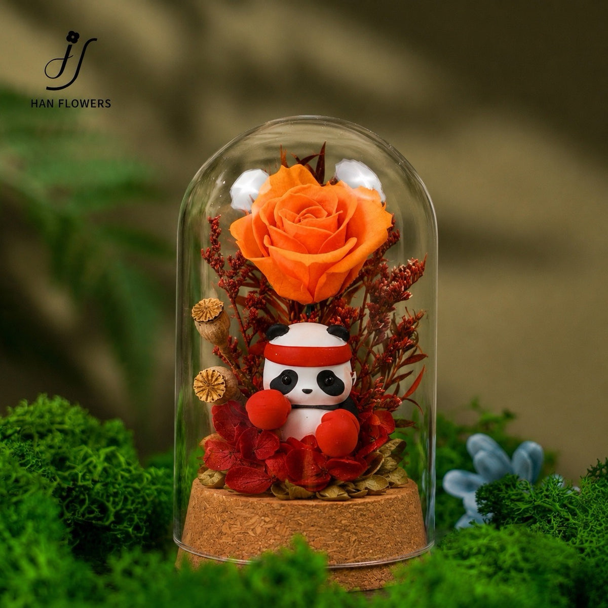 Mini Panda Preserved Flower Dome