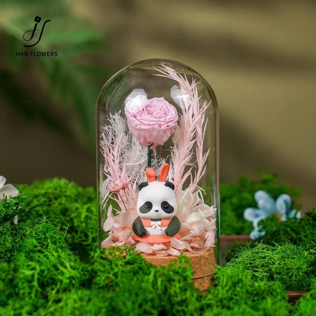 Mini Panda Preserved Flower Dome