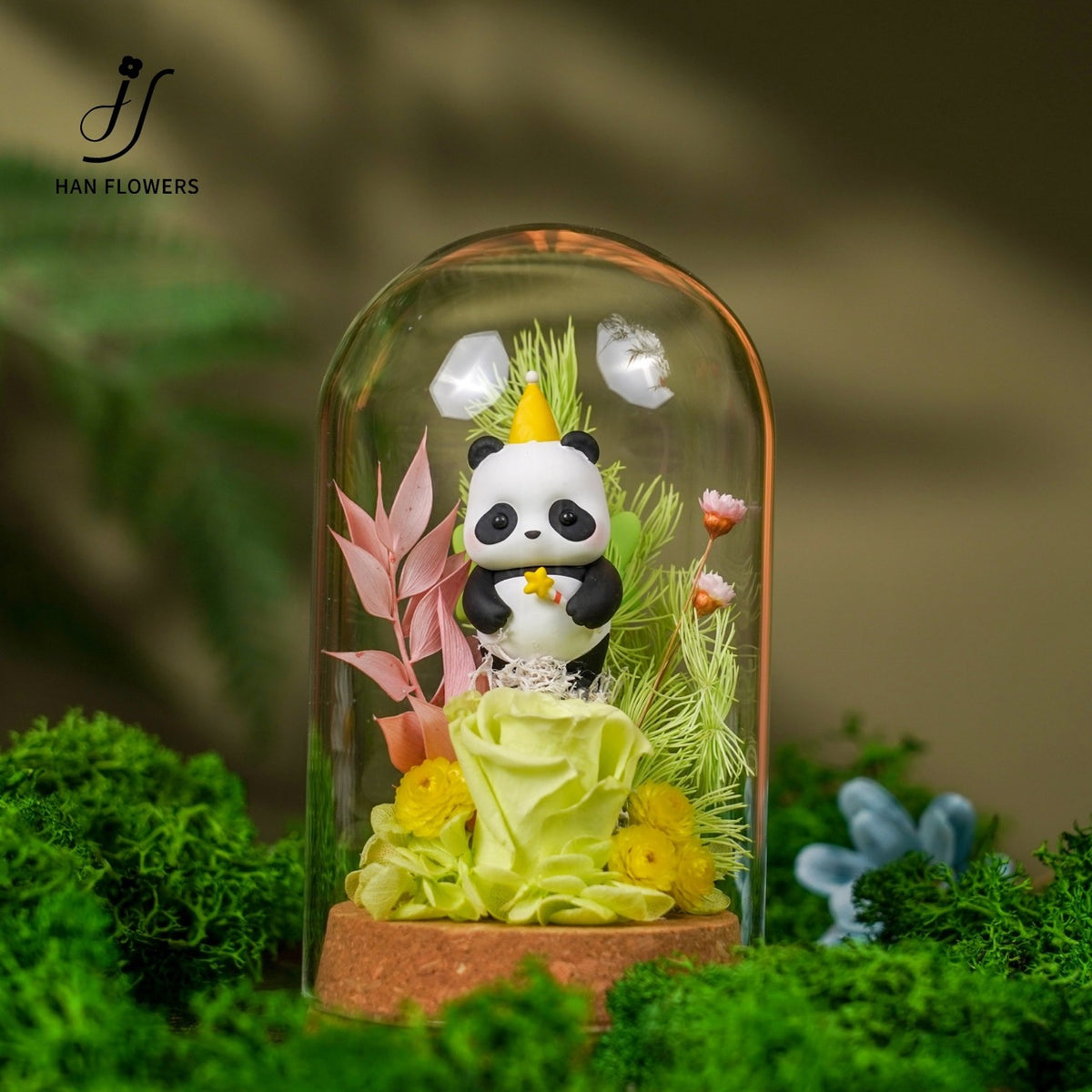 Mini Panda Preserved Flower Dome