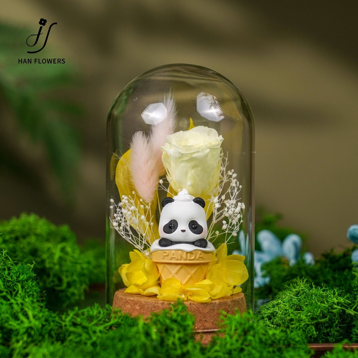 Mini Panda Preserved Flower Dome