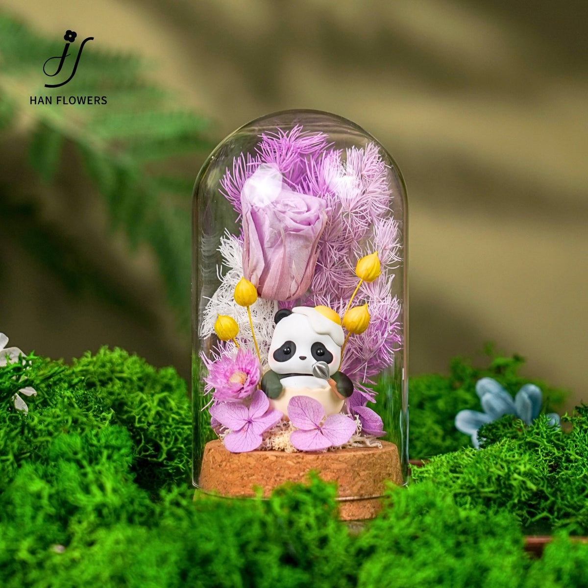 Mini Panda Preserved Flower Dome
