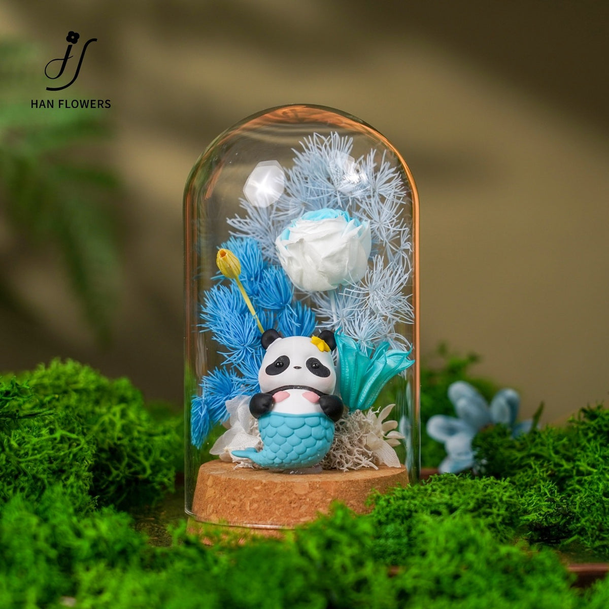 Mini Panda Preserved Flower Dome