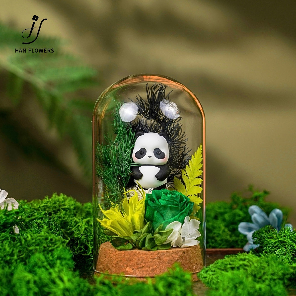 Mini Panda Preserved Flower Dome