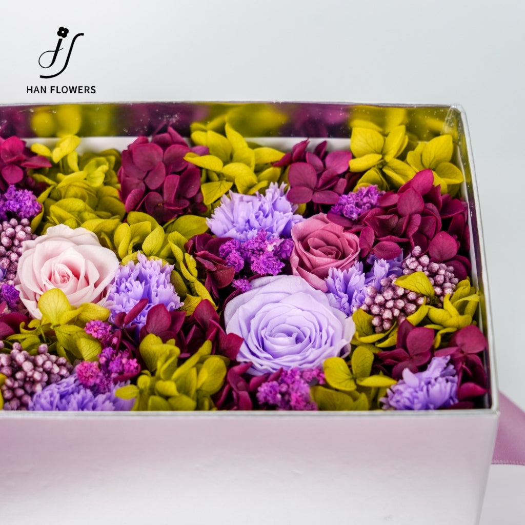 Purple Pink Preserved Flower Gift Box