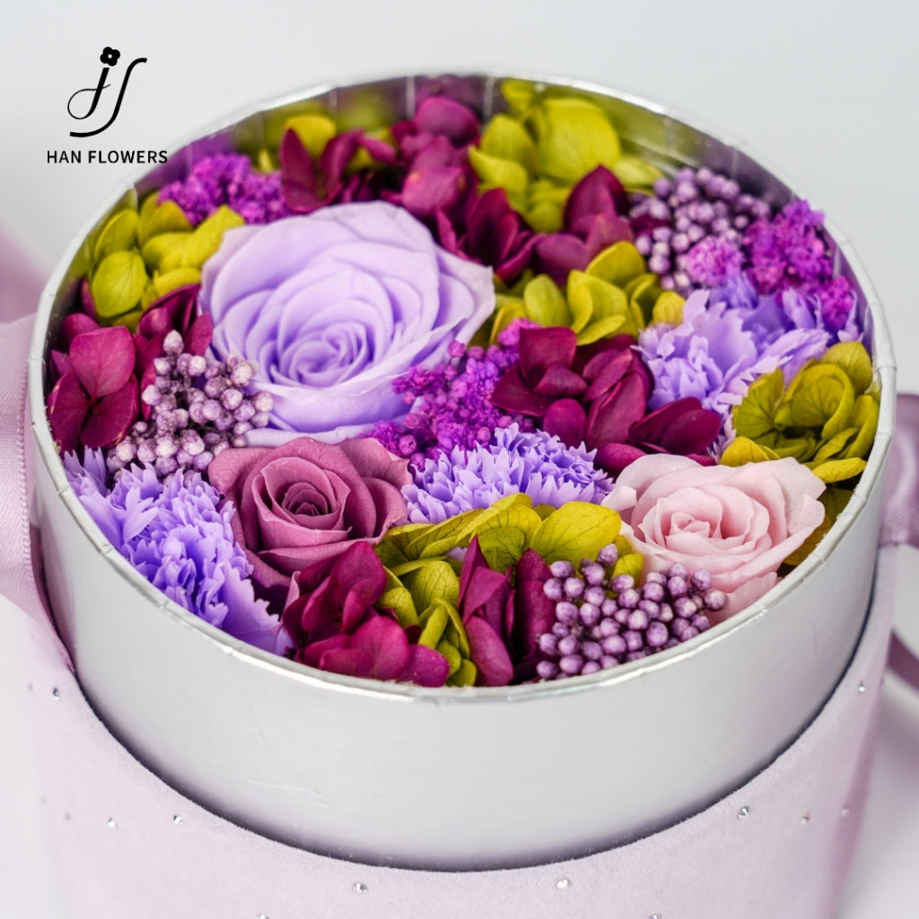 Purple Pink Preserved Flower Box