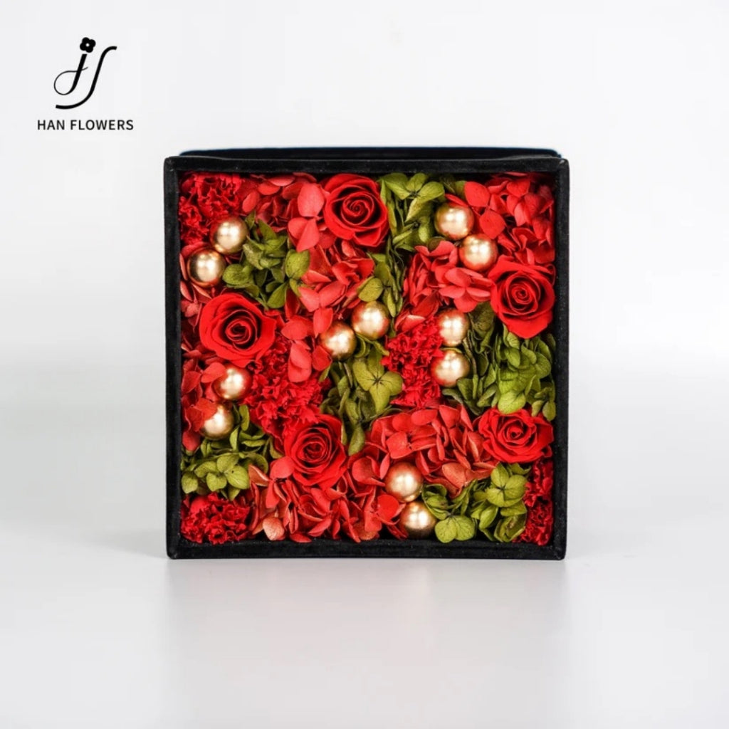 Preserved Rose in Black Velvet Square Box