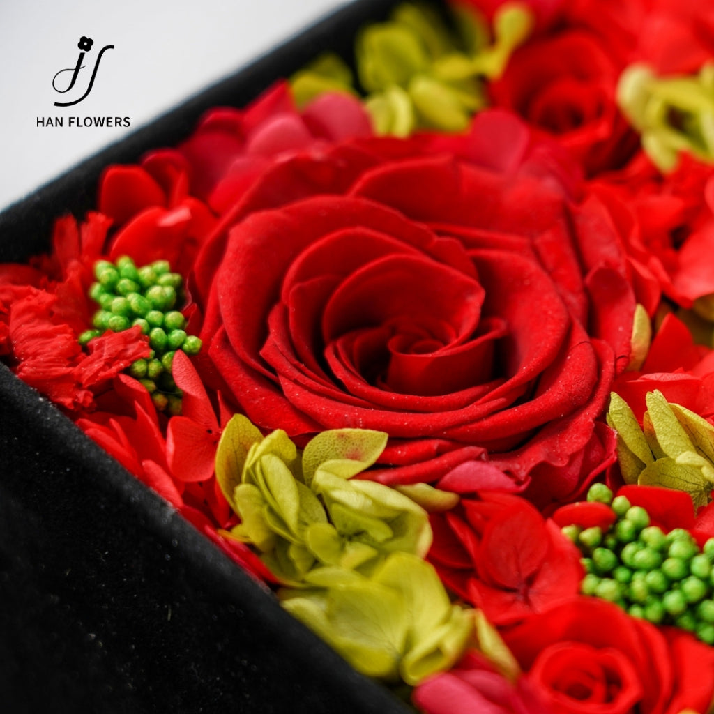 Preserved Rose in Black Velvet Square Box