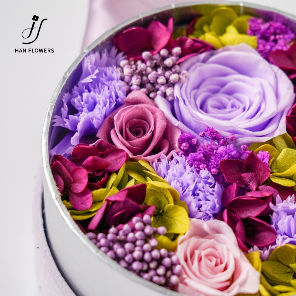 Purple Pink Preserved Flower Box
