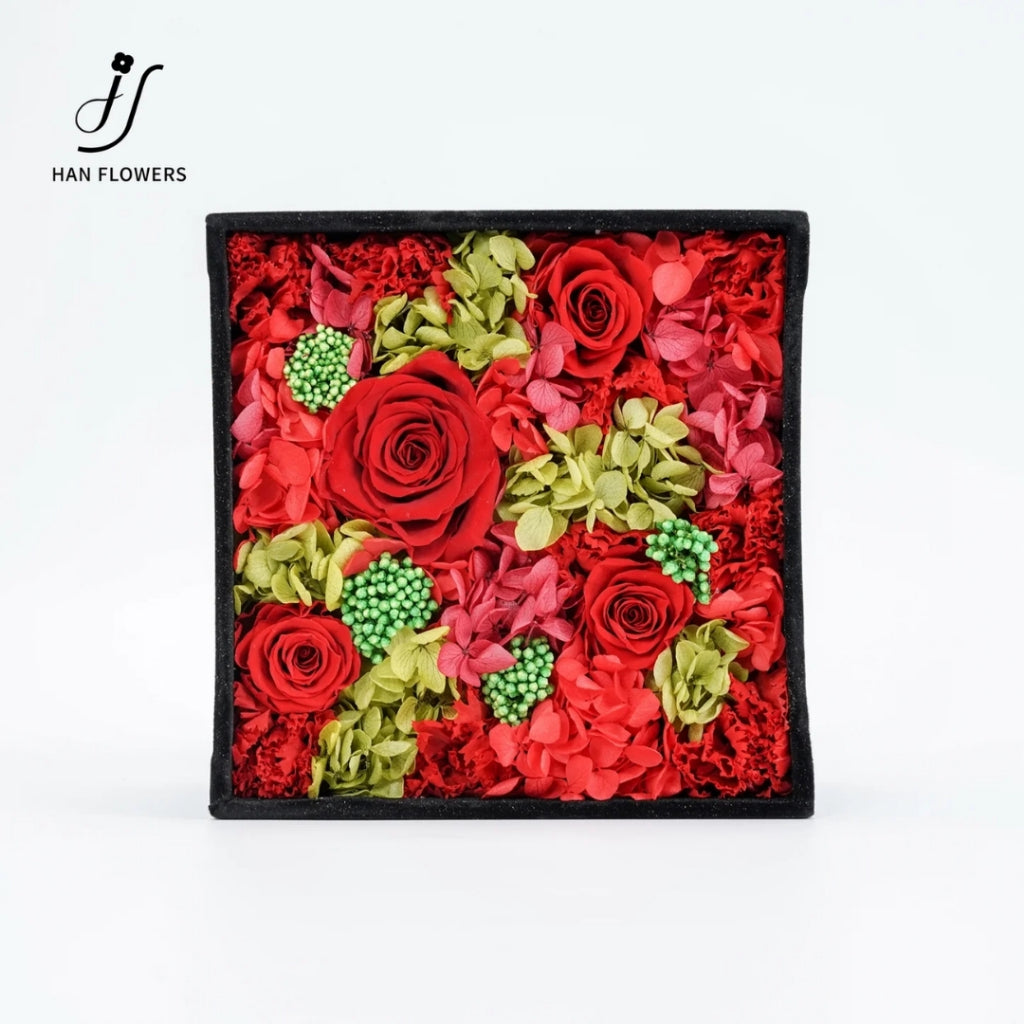 Preserved Rose in Black Velvet Square Box