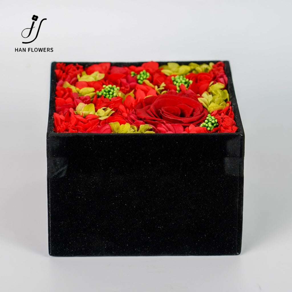 Preserved Rose in Black Velvet Square Box