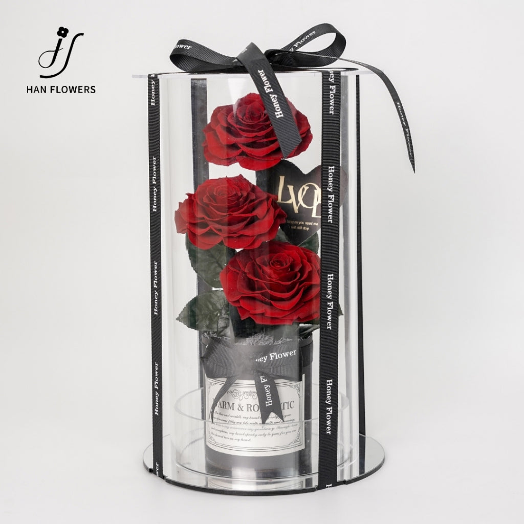 Crimson Preserved Roses in Acrylic Box