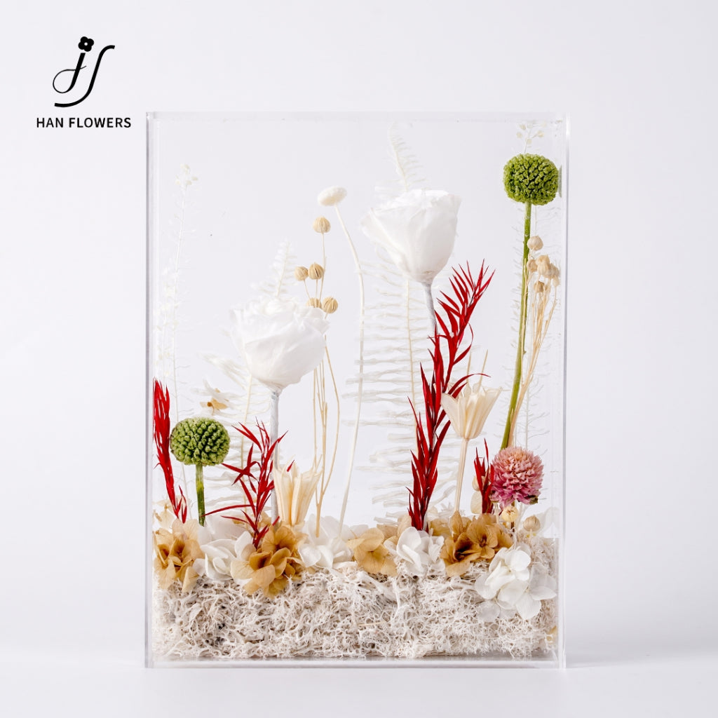 Minimalist Preserved Flower Cluster in Transparent Display Box