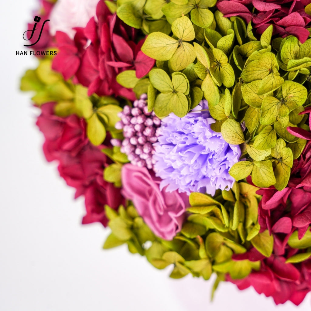 Purple Pink Preserved Flower Bloom Bucket