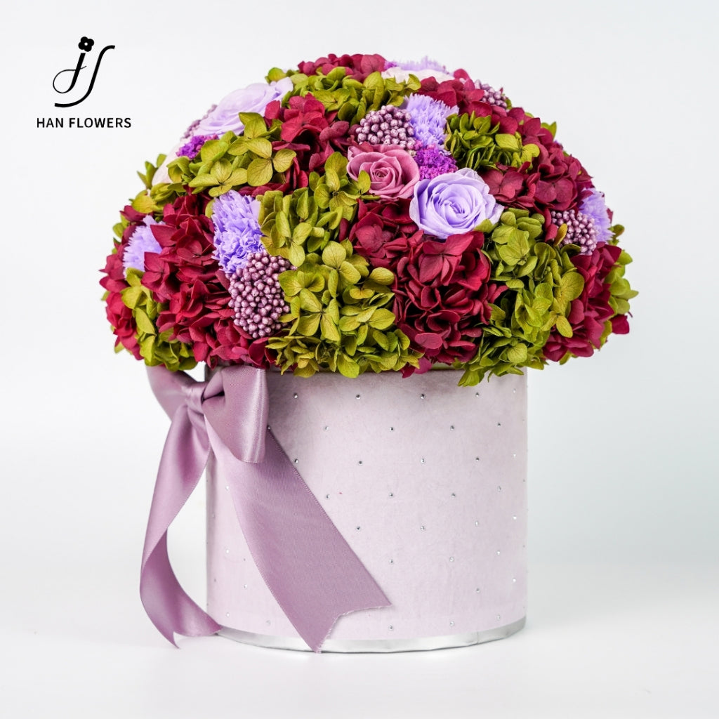 Purple Pink Preserved Flower Bloom Bucket