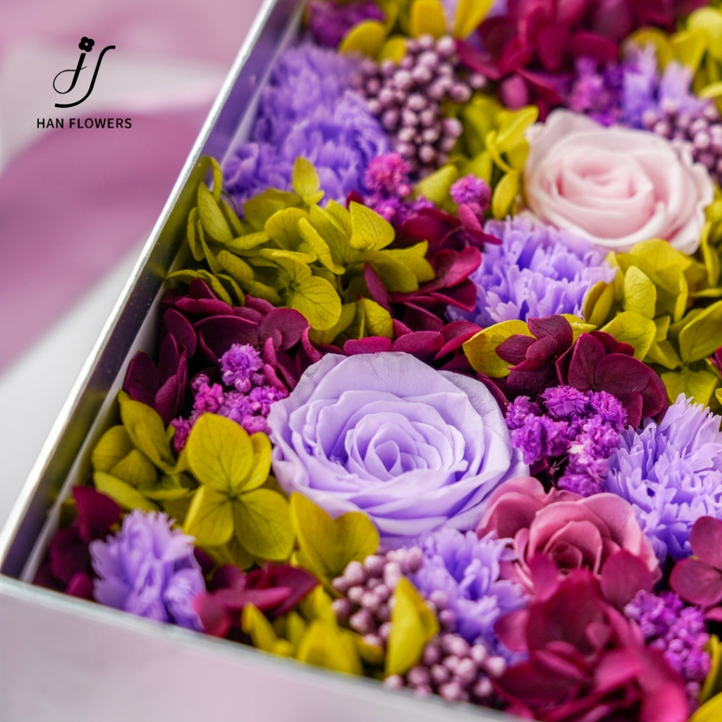 Purple Pink Preserved Flower Gift Box