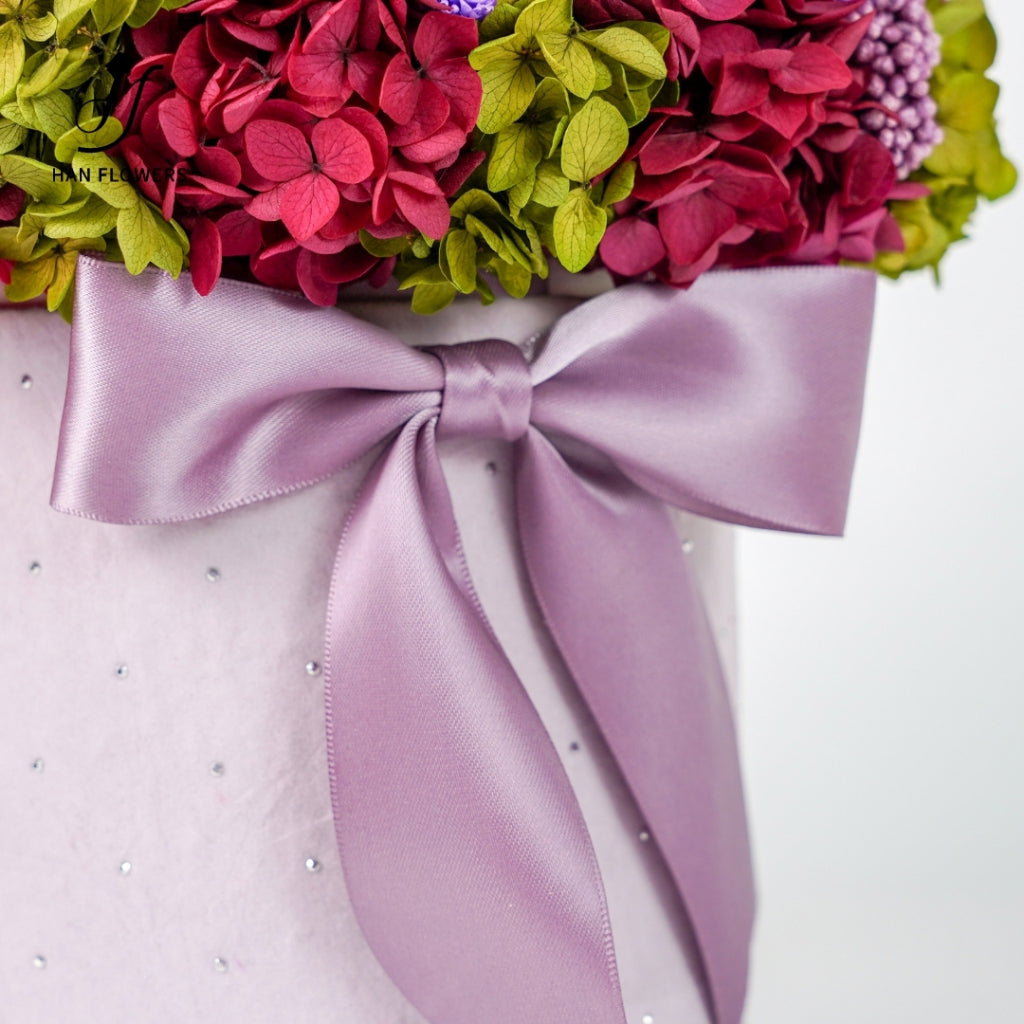 Purple Pink Preserved Flower Bloom Bucket