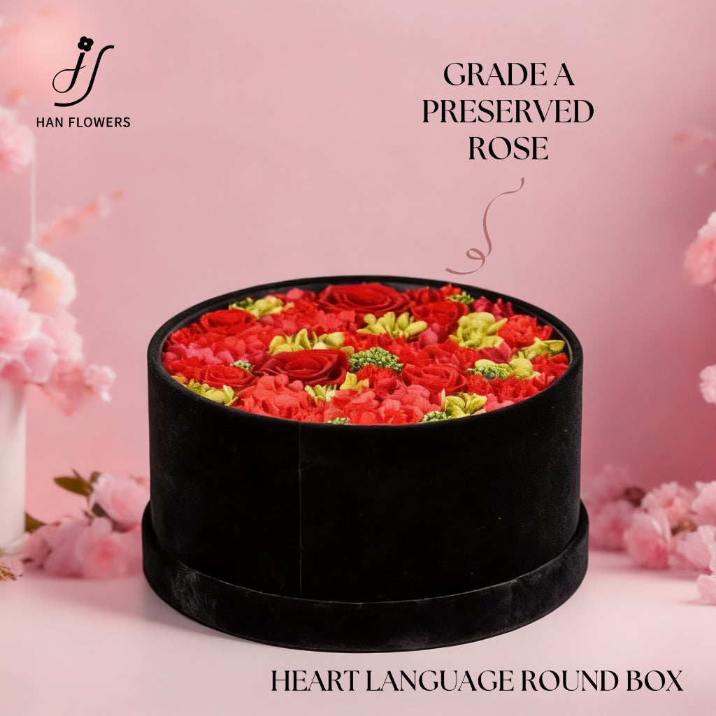 Preserved Flower in Black Velvet Round Box