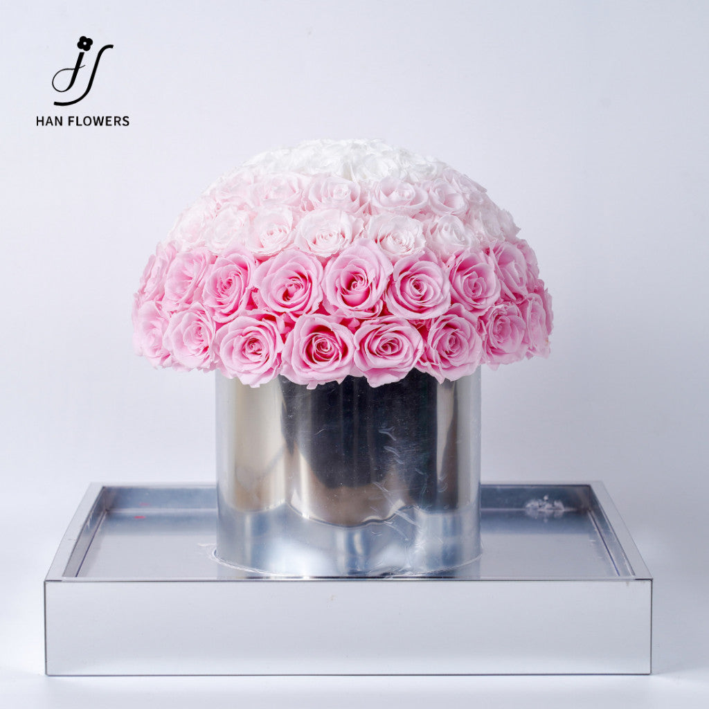 Misty Pink White Preserved Flower Bucket