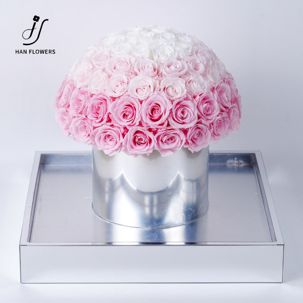 Misty Pink White Preserved Flower Bucket