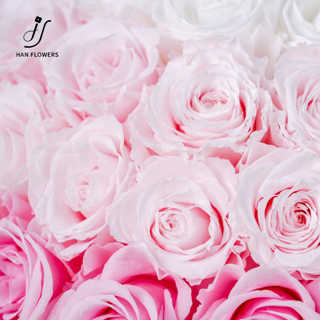Misty Pink White Preserved Flower Bucket