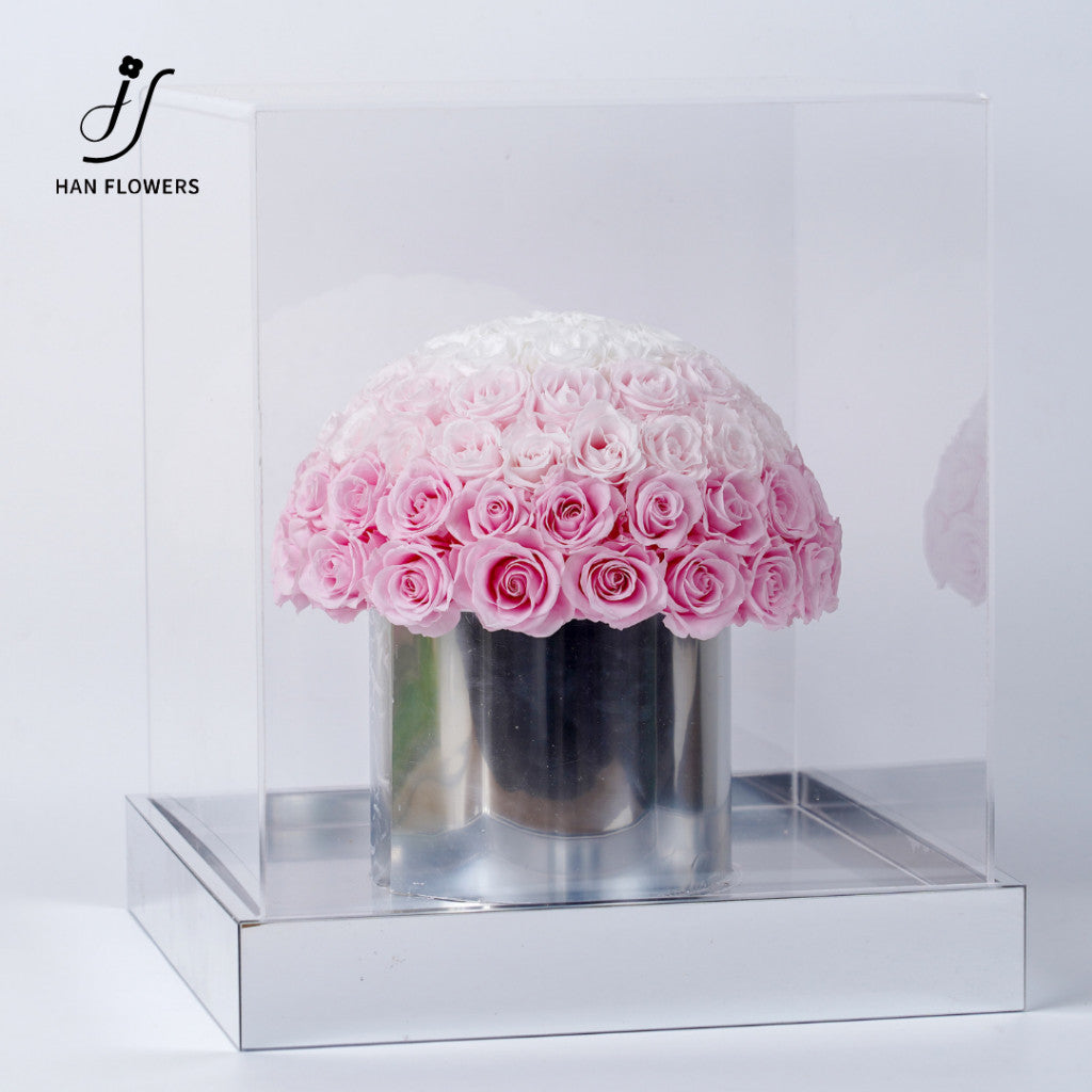Misty Pink White Preserved Flower Bucket